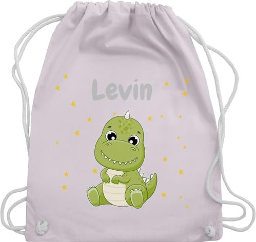 Turnbeutel Rucksack - Süßer Dino Dinosaurier Dinosaurus Dinomotiv - Unisize - Pastell Rosa - kindergarten taschen wechselkleidung beutel kita name jungen baumwolle kinder wechselwäsche
