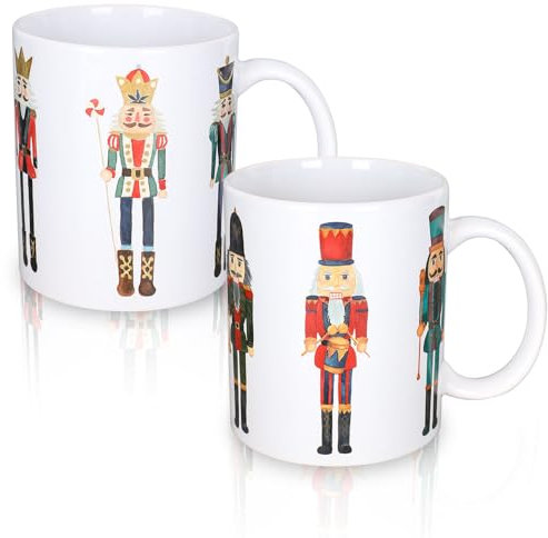 AnyDesign 2Pcs Christmas Mug Set 12oz Nutcracker Coffee Mugs Xmas Winter Holiday Ceramic Drinking Mugs for Home School Office Table Centerpieces Housewarming Gift