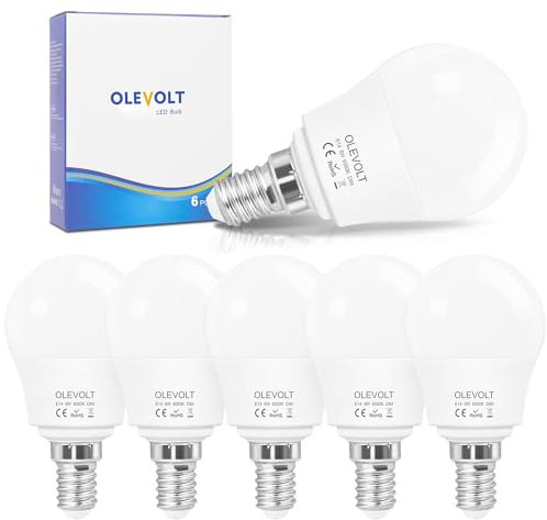OLEVOLT Ampoule LED Dimmable E14 5W Équivalent 40W, 550LM, P45/G45 Ampoule E14 Petit Culot à Vis Ampoule Led E14 Blanc Froid 6000K Lampe E14 LED Basse Consommation, Lot de 6
