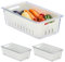 Relaxdays Organizador Nevera, Set 3, Apilable, Cestas Escurridora, Almacenaje Alimentos con Tapa, Transparente/Blanco, 10 x 32 x 17,5 cm