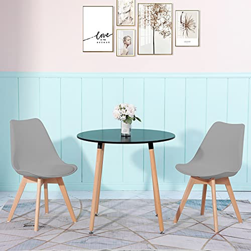 LafeuR Esstisch mit 2 Stühlen Essgruppen, Esszimmergruppe Küchentisch-Set für 2 Personen Sitzgruppe für Wohnzimmer Küche Büro(Runder Schwarz Tisch + 2 Buche Grau Stühl)