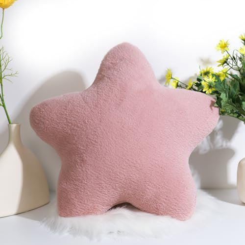 Herfair Kuschelkissen Kinder Sternkissen, Weiche Flauschige Sternform Zierkissen Sofakissen, Plüsch Kissen Dekokissen für Kinderzimmer Schlafzimmer Deko (Hellrosa,40 cm)