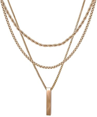 RUGGED steel - Damen Ketten Set aus Edelstahl für Layer Looks (+ Stab-Anhänger) 3 Halsketten -> 7 Styles (roségold) - inkl. Schmuck-Box