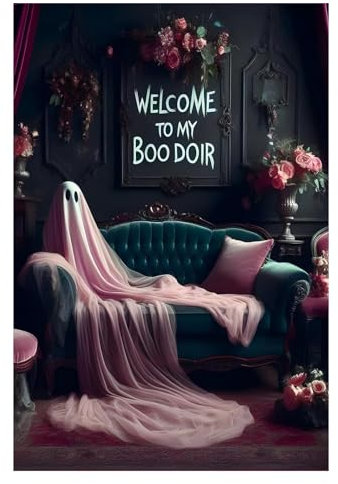 Halloween-Hexen-Poster, Gothic-Boudoir-Dekoration, Welcome To My Boo Doir, Geisterdruck, dunkles College-Poster, romantisches Gothic- oder Emo-Geschenk, rosa Rosen, Gemälde, Druck für Schlafzimmer,
