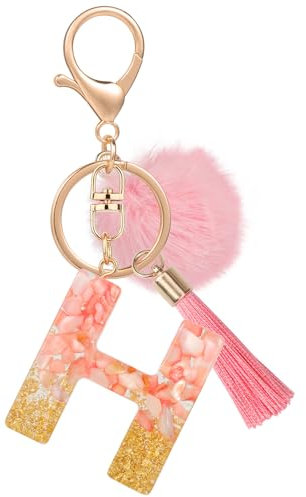 MWOOT Nom Lettre initiale H Porte-clés, Rose Porte-clés pour Femme, Charmes en Résine Pour Clé Porte Clef Voiture Décor Sac à main