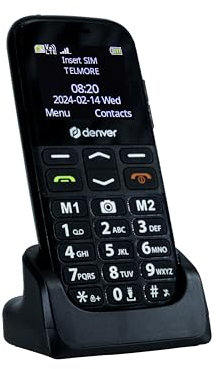 Denver BAS-18500m Big Button Mobile Phone For The Elderly - Unlocked Senior Large Button Mobile Phone, SOS Mobile Phone, Charging Cradle, Camera, Bluetooth, Torch
