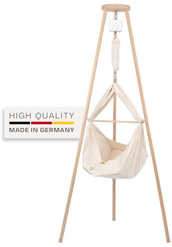 Lottili Baby Federwiege mit Motor & Gestell | lautloser Motor erlernt Deine vorgegebene Schwingung | GOTS & ÖKOTEX 100 Zertifiziert | Holzgestell | Made in Germany (Natur)