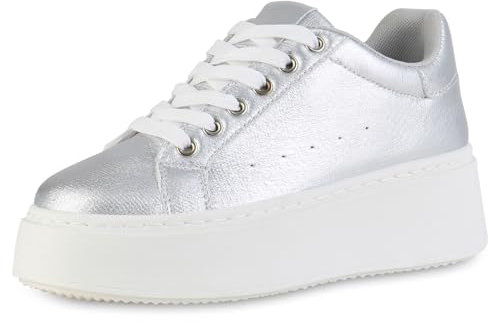 VAN HILL Damen Plateau Sneaker Keilabsatz Plateau Vorne Trendy Schuhe 216250 Silber Plateau 39
