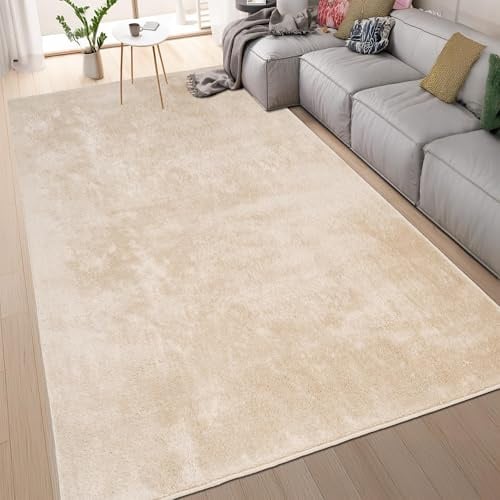 homeart Area Rugs – Soft, Short Pile Monochrome Carpets - Anti-Slip Backing, Machine Washable, Modern Fluffy Rugs for Living Room, Bedroom, Kitchen, Entrance - Beige, 160x230 cm