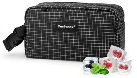 Cerbonny Freezable Lunch Bag, Mini Cooler Bag for Travel/Work/School, Black Plaid-1, 2.5L, Rectangular Bag, Reusable Lunch Bag