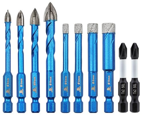 BRSCHNITT Diamant Fliesenbohrer Ø5I 6I 8I 10mm& Magnetischer Phillips,Steinbohrer Bohrer Set mit Sechskantschaft Universalbohrer für Keramik, Granit, Porzellan, Fliesen, harte Fliesen, Feinsteinzeug