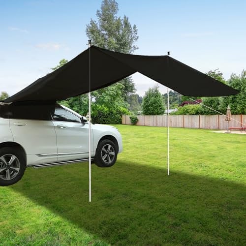 HAMON Car Awning Tailgate, 300 x 200 cm Waterproof Awning, Car Tent, Camping Sun Canopy, Tailgate Tent with UV Protection, Car Roof Tent for Cars, SUV Models, Campers, Campers (Black)