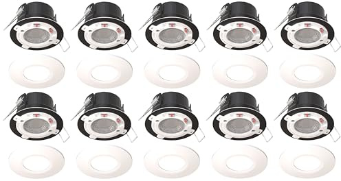 Bright Source All in One Switchable Wattage 6W/8W Integrated LED Spot Downlight, TRIAC Dimmable, Switchable Colour 2700K 3000K 4000K 6000K, White Bezel, IP65, IK07, Fire Rated, Pack of 10