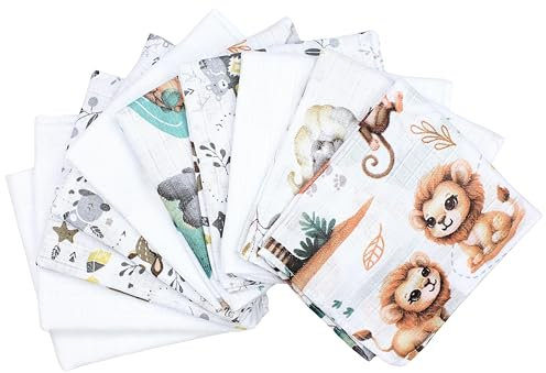 TupTam Baby Mullwindeln Spucktücher 70x80 5er / 10er Pack, Farbe: Unisex REH Bärchen Dschungel, Anzahl der Teile:: 10er Pack