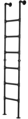 6-Rung Bunk Bed Ladder,7×1.5FT Wall-to-Floor Window Well Egress Climbing Ladder, Wrought Iron 330lbs Capacity, Indoor Outdoor for Basements, Attics, Lofts, Dorms & Home (7FT/213cm)