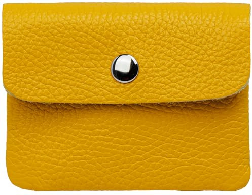 Caspar Kleiner Echt Leder Geldbeutel Damen Portemonnaie Geldbörse mit Reißverschluss & Druckknopf - GB416 - Made in Italy, Farbe:senfgelb, Größe:Klein (11cm x 8cm)