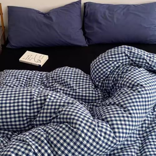 Nyescasa Housse de Couette 220x240 cm à Carreaux Vichy Bleu Marine et Blanc