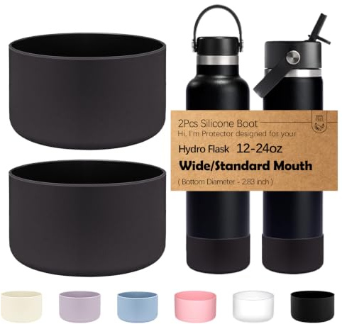 WK IEASON 2Pcs Protective Silicone Base Boot 12-24oz for Hydro Flask Wide Mouth/Standard Mouth, Anti-Slip Silicone Cover Bumper Compatible with Stanley Tumbler 40oz 30oz 20oz-2.83inch Bottom Diameter