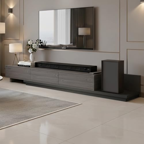 TFFCIC Extendable TV Unit Stand for Living Room 65-100 TVs,Dark Walnut | Extra Long 200-330cm TV Cabinet, 3 Spacious Drawers, Floor-Standing, Supports up to 500 lbs, Open Shelves, Easy Assembly