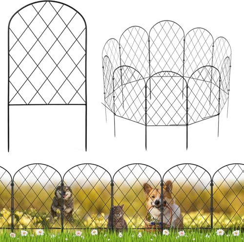 Recinzione Giardino in Metallo 10 Pezzi, lunghezza max 325 cm, bordura decorativa antiruggine 40 x 32,5 cm con 20 clip 10 fascette e 20 picchetti, modulabile per aiuole prato e area animali