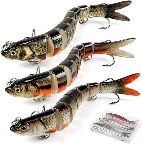 Swimbait Wobbler Gelenk Köder 8-Segment Langsam Sinkend mit Drillingen, Realistischer Kunstköder für Hecht, Zander & Barsch, Raubfischköder für Süß- und Salzwasser