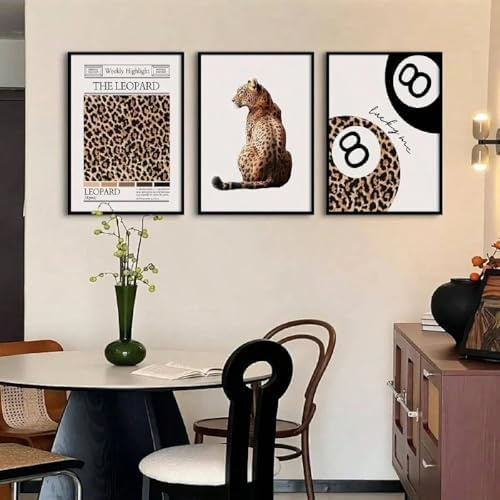 3er Poster Set, Trendige Leoparden-Wandkunst,8 Bälle, Y2k Rosa Dekor,Geparden-Druck, für Wohnzimmer Schlafzimmer Büro Flur Wanddeko Kunst,Ohne Rahmen (40x50cm,yellow)