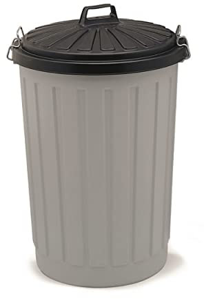 Addis GREY 510756 Outdoor Round Dustbin with Lockable Lid, Grey/Black, 90 Litre