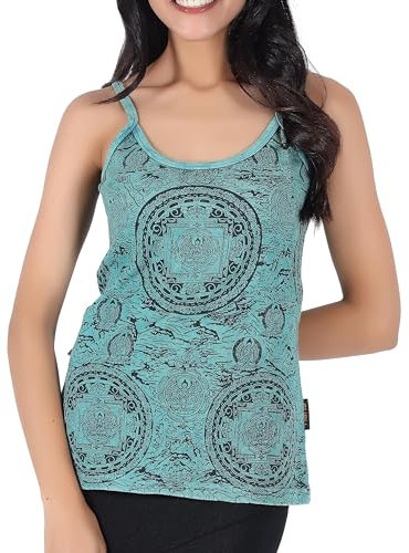 GURU SHOP Yoga Top Mandala, Boho stonewashTop, Goastyle Sommertop - Petrol / / Variante: Größe: M/L