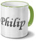 printplanet Tasse mit Namen Philip - Motiv Chrom-Schriftzug - Namenstasse, Kaffeebecher, Mug, Becher, Kaffeetasse - Farbe Grün