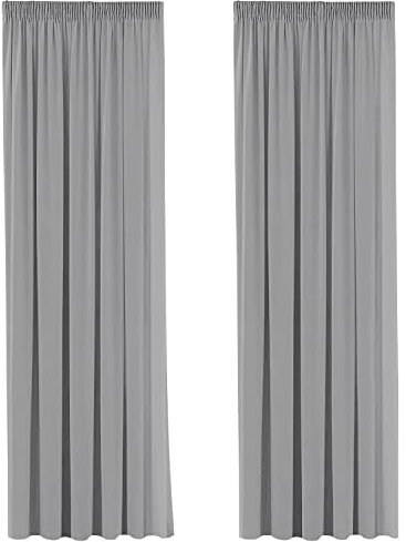 H.Versailtex Blackout Grey Thermal Curtain Draperies with Hooks for Room Darkening Decorative Window Curtain Panels for Kids Nursery, 2 Panels, 90 Width x 72 Drop