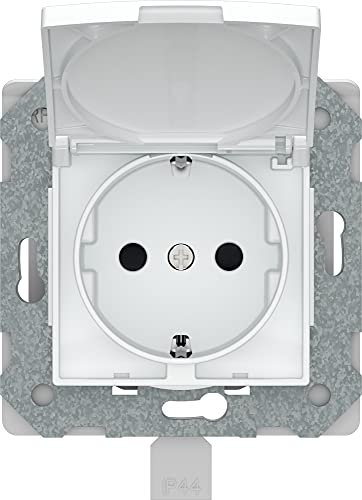 BJC Viva - Enchufe con emborne sin tornillo con protección de seguridad con tapa abatible ip44, Blanco ,23526-3