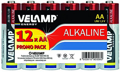 Velamp Batterie Stilo Alcaline 1,5V – Formato AA – Confezione da 12 pezzi - Ideali per Controller, Giocattoli, Torce e Dispositivi Elettronici