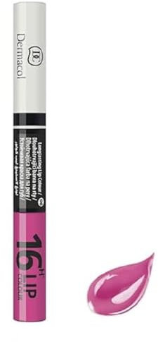 Dermacol - 16-Hour Lip Colour, Highly Pigmented Glossy Lip Stain, Two-Phase Lip Plumper Gloss, Kissproof Lip Makeup Products with Matte and Glitter Finish, No.8 Raspberry Pink Lipstick, 7.1 mL