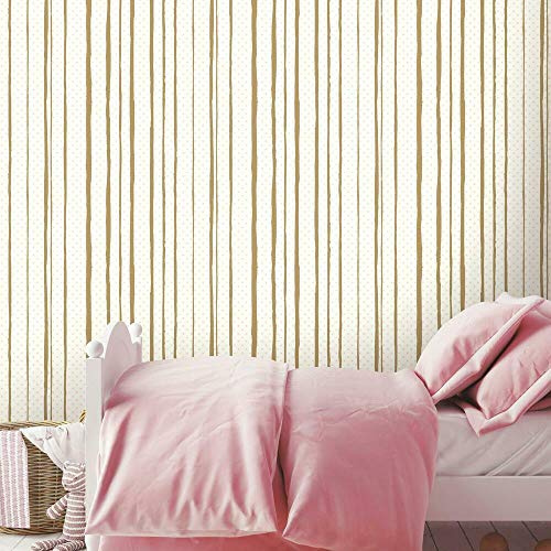 ROOMMATES Papier Peint auto-adhésif Rayures et pois rose et doré - All Mixed up Pink-Gold