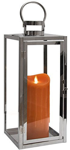 Dekovita 50cm Edelstahl-Laterne - Gartenlaterne inkl. 23cm LED Echtwachskerze Orange Wachstropfen mit 5h-Timer
