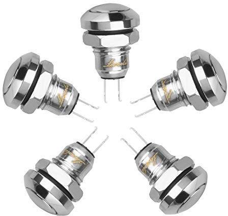Larcele Mini Imperméable Momentané Metal 8mm Appuyez Bouton-Poussoir Bricolage électriques Bouton,5 Pièces JSANKG-16(Acier Inoxydable)
