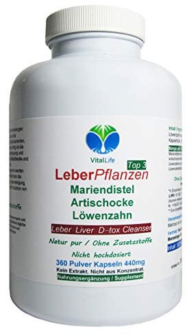 Leber Kräuter Vital TOP 3 Leber KUR Pflanzen 360 Kapseln Mariendistel Artischocke Löwenzahn. Leber/Galle Fettverdauung. Reinigen Entgiften Entschlacken. OHNE Zusatzstoffe. 26477-360