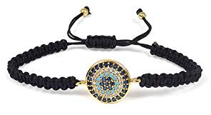 Remi Bijou Elegante Armband Armkette - Türkisches Nazar Boncuk Evil Eye Blaues Auge - verstellbare Länge, schwarz (Gold)