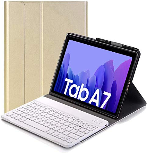 RLTech Tastiera Custodia per Galaxy Tab A7 10.4 2020 - QWERTY Ultra Sottile PU Custodia con Supporto con Cover Tastiera Rimovibile Keyboard per Samsung Tab A7 T505/T507 10.4 2020, Oro
