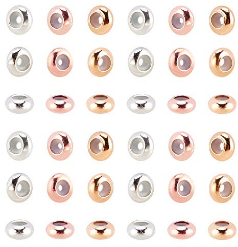 PH PandaHall 60pcs 8mm Perles Rondes en Laiton 3 Couleurs Perles Intercalaires Rondelle Perles d'arrêt pour la Fabrication de Bijoux de Collier de Bracelet, Or Clair/Platine/Or Rose