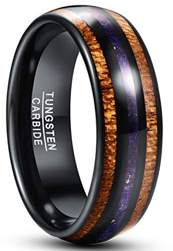 NUNCAD Ring Herren/Damen aus Wolframcarbid mit Lapislazuli und Hawaii Koa Holz schwarzer Verlobungsring Partnerring Ehering Größe 54.4
