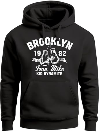 Neverless® Hoodie Herren Boxen Iron Mike Brooklyn Retro Design Print Kapuzen-Pullover Männer Fashion Streetstyle