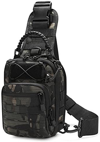 HUNTVP Taktische Brusttasche Militärisch Schultertasche Military Chest Pack Slingrucksack Molle Crossbody Bag Umhängetasche Mini mit Verstellbar Schultergurt für Reise Wandern Outdoor, Typ-2 Camo