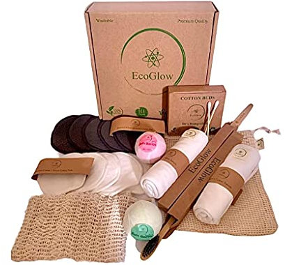 Set regalo ecologico, set regalo riutilizzabile in bambù per la rimozione del trucco e la cura del trucco, tamponi riutilizzabili per il trucco, spazzolino da denti in bambù, senza plastica, vegano,