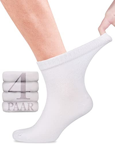Fiera Besa Diabetikersocken für Herren mit Komfortbund ohne Gummibund, Knöchelhoch, Diabetiker Socken ohne Gummi & ohne Naht, Weiß, 43-46
