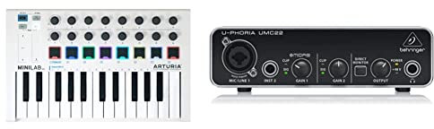 Arturia miniLab MkII - 25 controller keyboard. Includes Mini V, Stage 73 V, and Rev PLATE-140 & Behringer UMC22 audiophile 2x2 USB audio interface with Midas microphone preamp