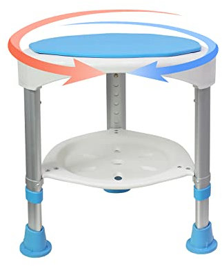 NAIZY Duschhocker 45-57cm Höhenverstellbar Duschstuhl Badhocker 360°Drehbarer Duschhilfe Anti-Rutsch Duschsitz aus Alu und Kunststoff, für Alter, Schwangere(Typ B, mit Ablagefach)