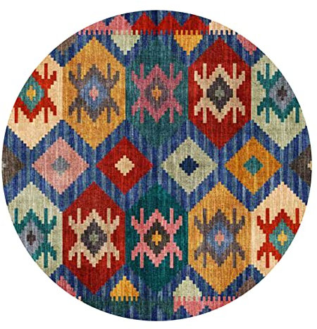 Designer Teppich Rund Kurzflor Moderner Orientteppich Klassisch Gemustert Ornamente für Wohnzimmer Schlafzimmer KinderzimmerGelb, rot, blau, grün, Retro nähend,Round ø200cm