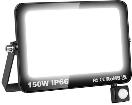 AUXTINGS 150W LED Strahler mit Bewegungsmelder, 15000lm LED Scheinwerfer 6000K LED Fluter Kaltweiß Aussenstrahler Flutlicht Aussenlampe Beleuchtung für Innenhöfe Sportplatz Garage Garten Werkstatt
