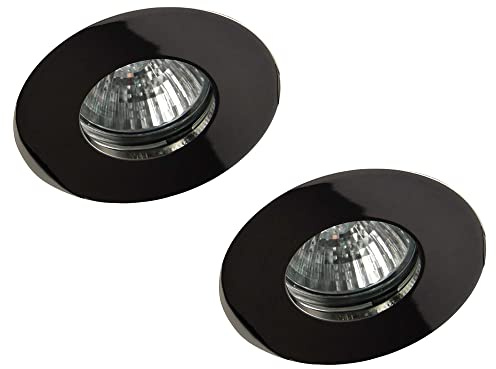 LITECRAFT Recessed Downlights Fire Rated Fixed IP65 Spotlights - (Black Chrome, Pack of 2)